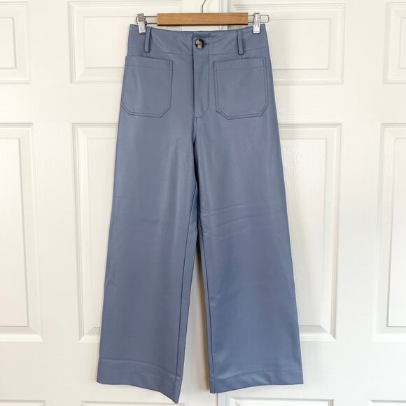 Anthropologie Maeve Colette High Rise Faux Leather Cropped Wide Leg Trouser Pant - Picture 3 of 7